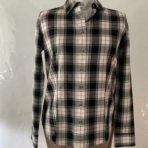 NEW Talbots Women's Size 2 Non-Iron Plaid Button Front Long Sleeve Shirt